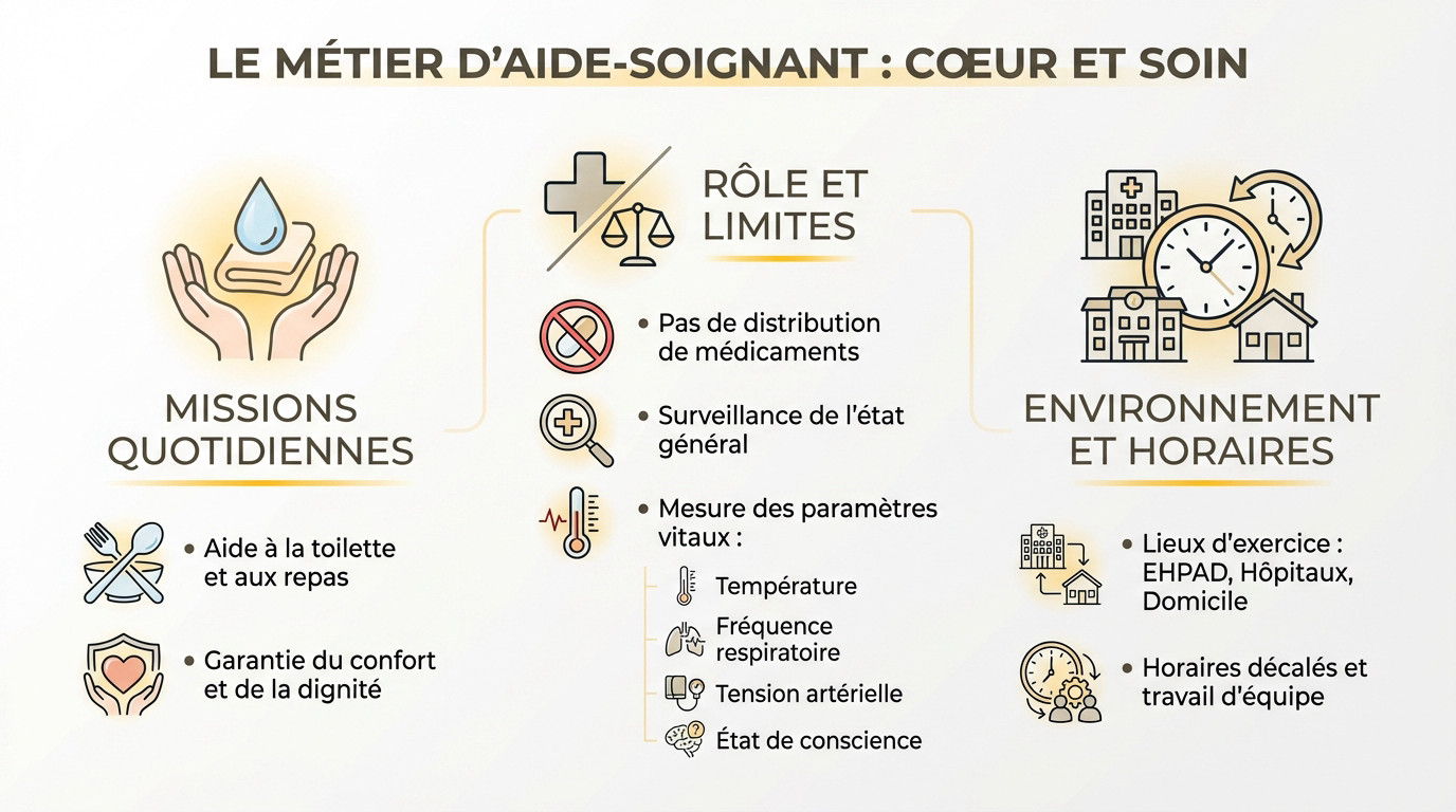 Aide-soignant assurant le confort et l'hygiène d'un patient avec bienveillance